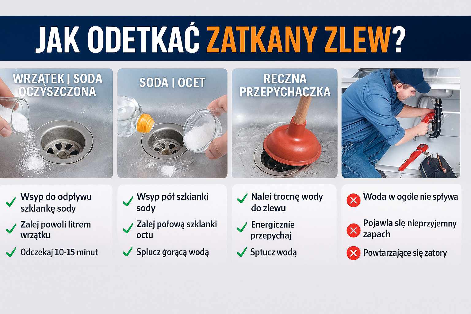 Jak odetkać zatkany zlew? Proste sposoby + kiedy wezwać fachowca z Wrocławia